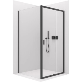 CERANO - Sprchovací kút Varone LINE Ľ/P - 6 mm - čierna matná, transparentné sklo - 140x80x195 - posuvný CER-DY505B-90113