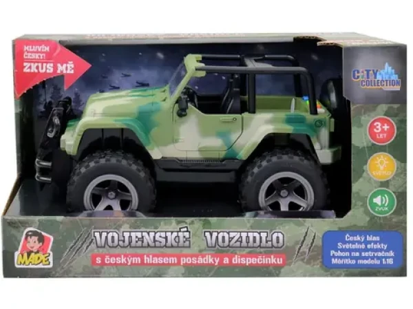 MaDe 03226 Jeep vojenský na zotrvačník s reálnym hlasom posádky