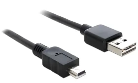 DeLock Easy USB A - Mini-B čierna / USB kábel / 3M / USB 2.0 / pozlátené konektory (83364)