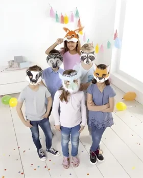 FOLIA Papierová maska Lesné zvieratká biela
