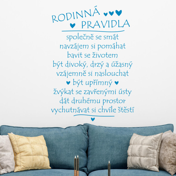 Veselá Stena Samolepka Pravidla rodiny Farba: modrá, Veľkosť: 100 x 72 cm