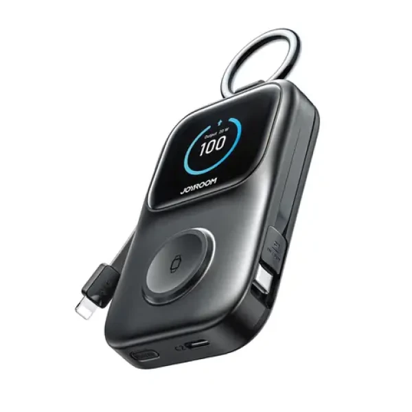 Joyroom JR-W19 čierna / Powerbanka / 5000 mAh / 1x USB-C / 1x Lightning + 1x USB-C kábel / bezdrôtové nabíjanie (6956116781514)