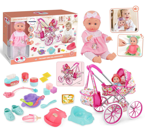 Mamido Mamido Bábika bábätko s kočíkom a doplnkami Baby Sweet Love MT1596