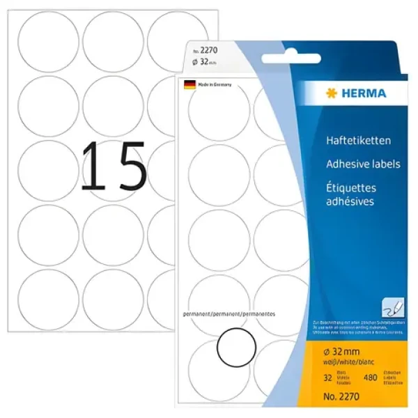 Herma Etikety okrúhle biele / 32 mm / papier / 480 ks (2270)