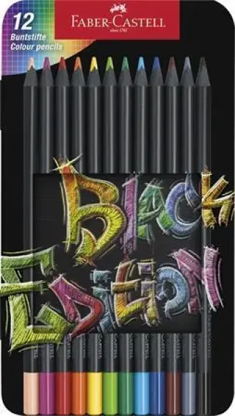 Faber-Castell Pastelky Black Edition / 12 ks / Kovové púzdro / mix farieb (116413)