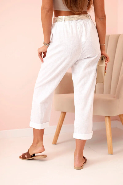 Dámske ľanové nohavice s bavlnou a opaskom biele UNI