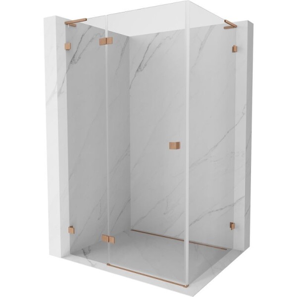 MEXEN/S - Lunar L sprchový kút dvere krídlové ľavá 75 x 90, transparent, meď kartáčovaná 834L-075-090-65-00-L