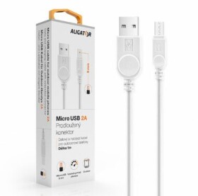 Aligator Dátový kábel micro USB 2A 1m biela / predĺžený konektor 9mm (DAKAMUOUTWT)