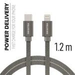 SWISSTEN TEXTILE dátový kábel USB-C - Lightning 1.2m šedá (71525202)
