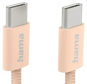 HAMA USB-C 2.0 Fabric oranžová / Nabíjací kábel / USB-C - USB-C / 1 m / rýchle nabíjanie / opletený nylon