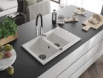 MEXEN/S MEXEN/S - Gaspar granitový drez 1.5 s odkvapkávačom vrátane batérie Aster, biela 6507-20-73450-07-B
