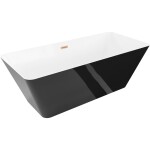 MEXEN/S - Velo Slim voľne stojaca vaňa 170 x 75, biela/čierna, sifón a prepad meď kartáčovaná 52811707575-65