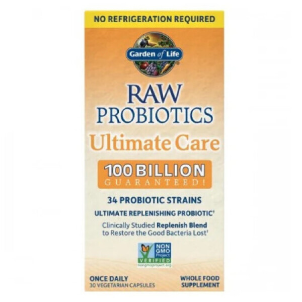 GARDEN OF LIFE Raw probiotiká dokonalá starostlivosť 100 miliárd CFU 34 kmeňov 30 kapsúl