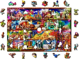 Wooden City Drevené puzzle Police na knihy o cestovaní