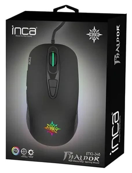 INCA IMG-348 čierna / Herná drôtová myš / optická / 3200 DPI / 7 tlačidiel / RGB / USB-A / 1,65 m (IMG-348)
