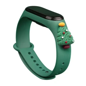 Hurtel Strap Xmas tmavo zelená / Remienok / XIAOMI Mi Band 3/4 / s vianočným stromčekom