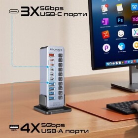 Promate PROMATE GegaTower-60W Multiport Tower Hub 14-in-1 60W / QC3.0 / PD48W / USB 3.1 5Gbps