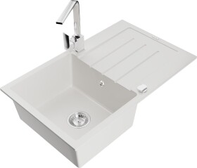 MEXEN/S MEXEN/S - Bruno granitový drez 1-miska s odkvapkávačom vrátane batérie Rita, biela 6513-20-670300-00