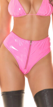 Dámske sexy nohavičky 206611 Latexlook neonovo ružová - Koucla XL