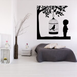 Veselá Stena Samolepka Vtáčik v klietke na strome Farba: biela, Veľkosť: 40 x 40 cm