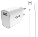 2GO biela / Sieťová nabíjačka / USB-A / 10,5 W / 5 V / 2,1 A / s káblom Lightning (797253)