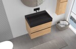 CERANO - Kúpeľňová skrinka Velora - dub medový, úchytka čierna + umývadlo z lit. mramoru Vita - čierna matná - 70x63x46,5 CER-8050BD84038