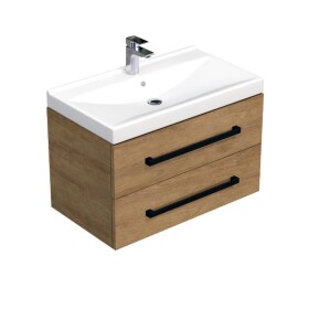 Kúpeľňová skrinka s čiernou úchytkou a umývadlom SAT Cube Way 80x53x46 cm dub Hickory mat CUBE46C802DHVER CUBE46C802DHVER