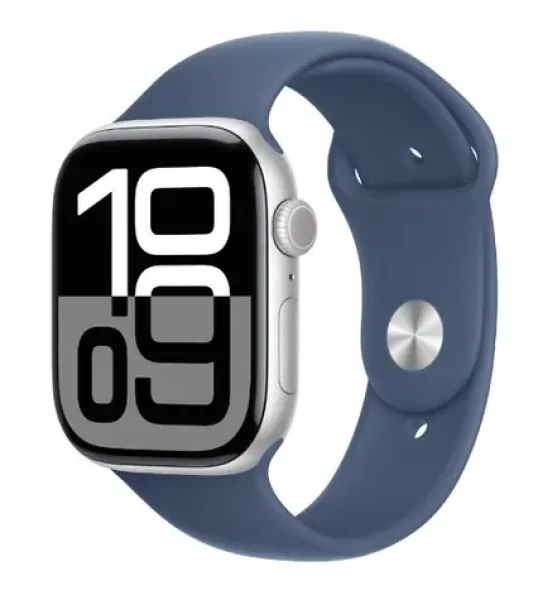 Apple Watch Series 10 GPS+Cellular 42mm Strieborné hliníkové telo - Denimový športový remienok (M/L) / 150-200 mm (MWX43QC/A)