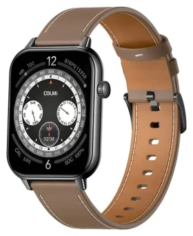 Colmi C28 čierna, hnedý kožený remienok / Chytré hodinky / AMOLED 1,93 "/ Bluetooth hovory / AI asistent (C28-brown leather)