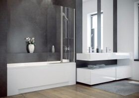 BESCO - Vaňová zástena AMBITION 2 - Farba rámu zásteny - Hliník chróm, Rozmer A - 80,5 cm, Smer zatváranie - Univerzálny Ľavé / Pravé, Výplň - Číre bezpečnostné sklo - 4 mm BCAMB2CC