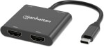 Manhattan MANHATTAN USB-C auf Dual-Monitor-Adapter zwei HDMI bis 4K60Hz USB-A 480 Mbit/s und USB Power Delivery 100W Ports Aluminium schwarz
