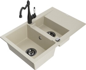 MEXEN/S MEXEN/S - Gaspar granitový drez 1.5 s odkvapkávačom vrátane batérie Carla, béžová 6507-69-670700-70
