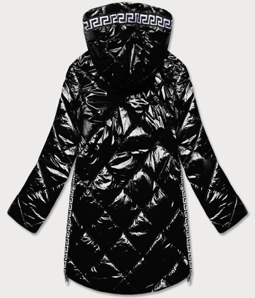 Lehká černá lesklá dámská bunda s lemovkami (LD7258BIG) Barva: odcienie czerni, Velikost: 46
