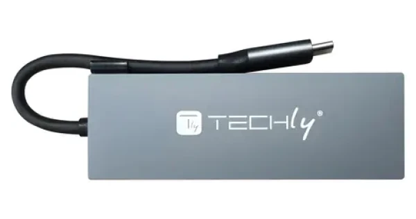 Techly IUSB32C-HUB4HPD sivá / USB-C hub / USB 3.2 Gen 2 / HDMI / 2x USB-A / kovové telo (IUSB32C-HUB4HPD)