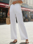 Dámske ľanové nohavice so širokými nohavicami biele FashionStreet UY3078 XS