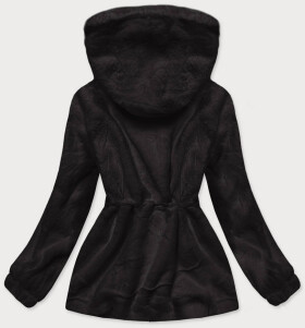Čierna kožušinová dámska bunda s kapucňou (BR9596-1) odcienie czerni XXL (44)