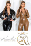 Sexy Koucla long-sleeved faux leather jumpsuit