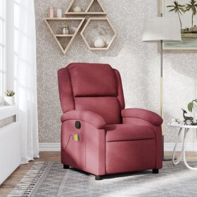 VidaXL Rozkładany fotel masujący, winna czerwień, obity tkaniną Lumarko!