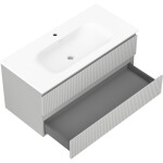 MEXEN/S - Rivel kúpeľňová skrinka 100 cm s umývadlom Vela, 2 zásuvky, reliéf, šedá mat/biela mat 91A20-10047-2-BFF62-W23M01