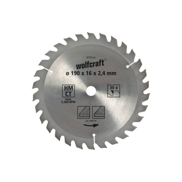 Wolfcraft 6736000 tvrdokovový pílový kotúč 190 x 30 mm Počet zubov (na palec): 30 1 ks; 6736000