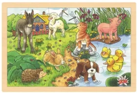 GOKI Drevené puzzle Mláďatá na statku