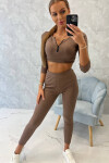 Žebrovaný crop top set mocca UNI