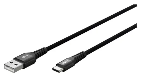Goobay Supersoft čierna / Dátový kábel USB-C - USB-A / Textilné opletenie / Kovové konektory / 2 m (74527)