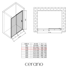 CERANO - Sprchové posuvné dvere Varone LINE Ľ/P - 6 mm - čierna matná, grafitové sklo - 110x195 CER-478108
