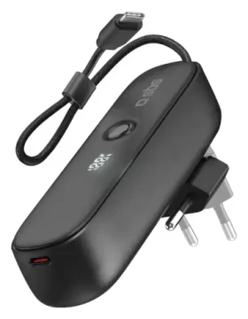 SBS Hybrid čierna / Powerbanka / 5000 mAh / 20 W PD / integrovaný kábel / skladacia zástrčka