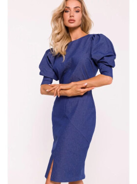 Šaty s puzdrovými rukávmi M803 modré - MOE S