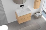 CERANO - Kúpeľňová skrinka Velora - dub medový, úchytka zlatá + umývadlo z lit. mramoru Vita - biela matná - 70x63x46,5 CER-8050BD84060