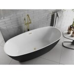 MEXEN/S - Luvo Slim voľne stojaca vaňa 170 x 75, biela/čierna, sifón a prepad zlatá kartáčovaná 52801707575-55