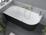 MEXEN/S - Mia voľne stojaca rohová vaňa lewa 170 x 80, biela/čierna, sifón a prepad zlatá 52691708075L-50