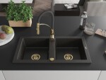 MEXEN/S MEXEN/S - Mario granitový drez 2-bowl vrátane batérie Aster, čierna/zlatá metalik 6504-75-73450-57-G